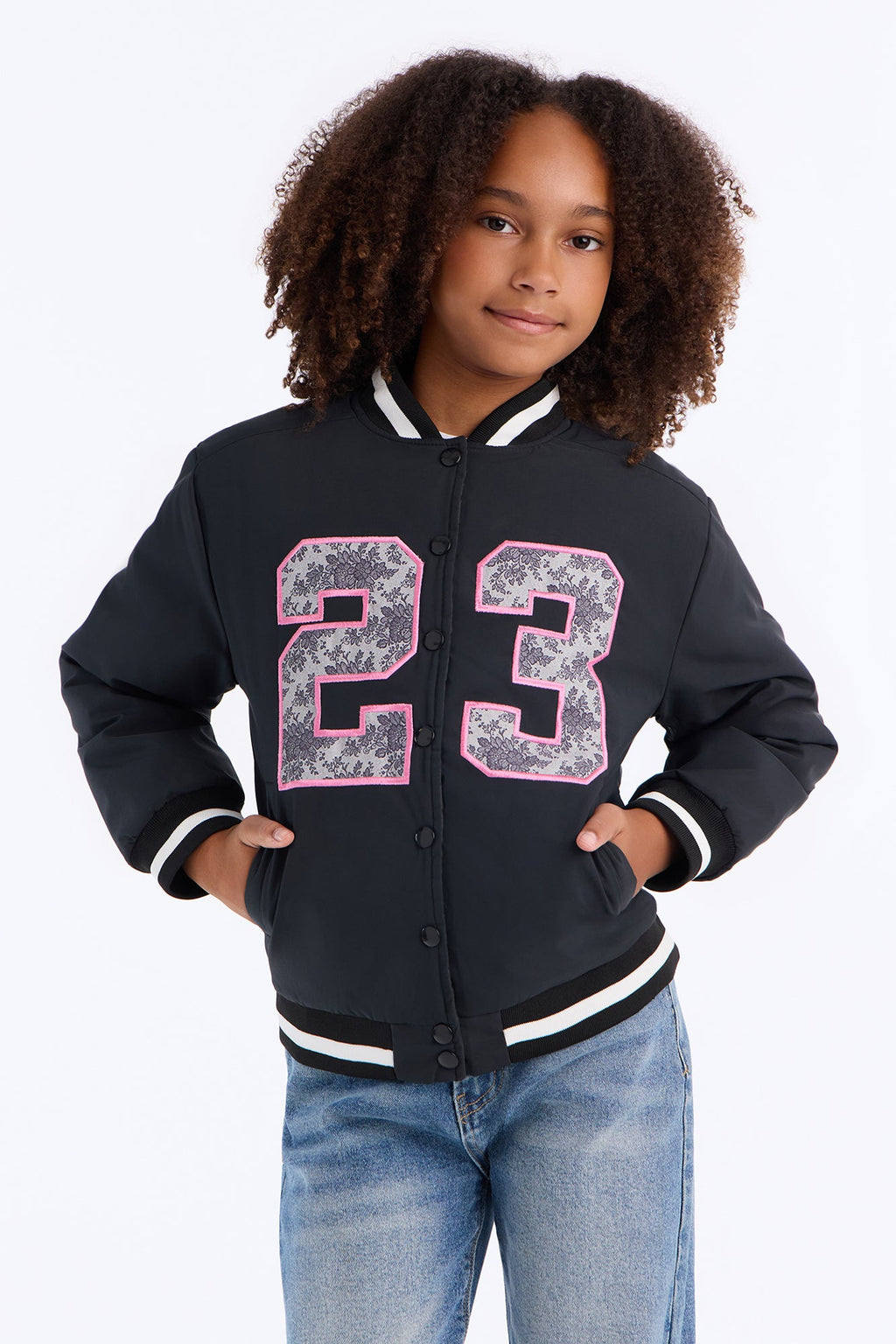 Mini Team Player Satin Bomber Jacket - Black