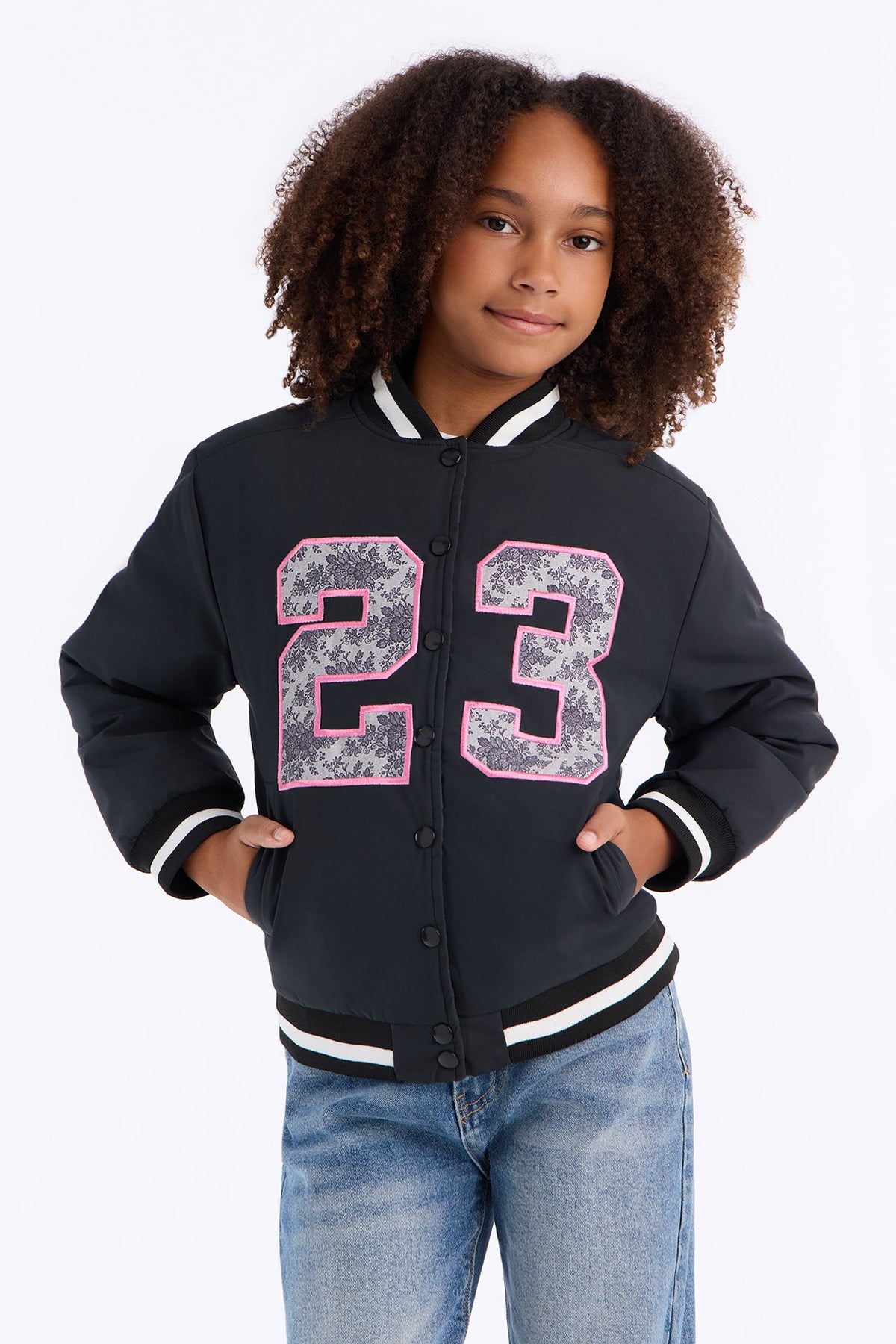 Mini Team Player Satin Bomber Jacket - Black