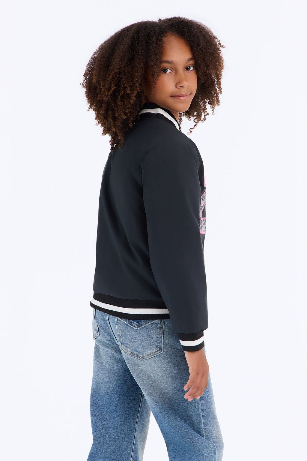 Mini Team Player Satin Bomber Jacket - Black
