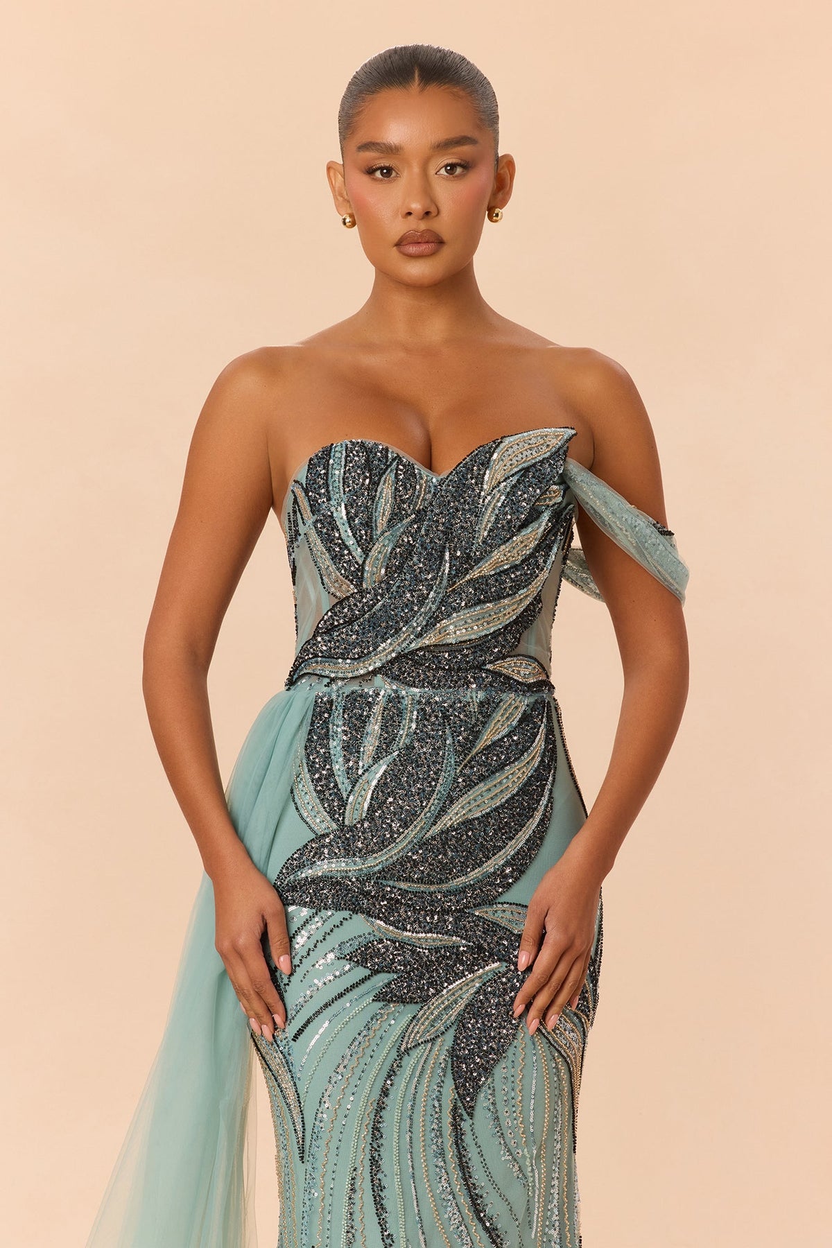 Ivana Strapless Sequin Embellished Gown - Green