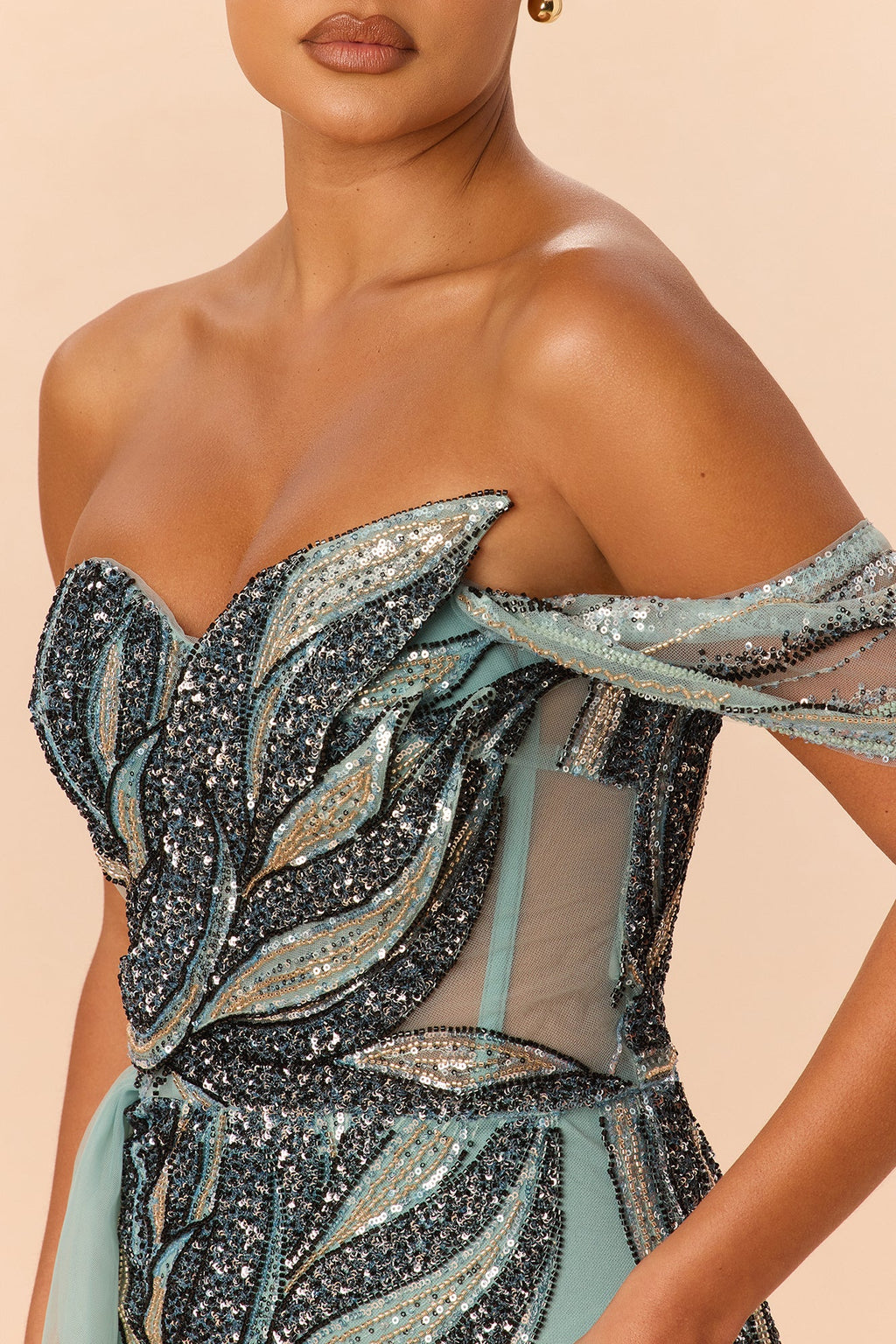 Ivana Strapless Sequin Embellished Gown - Green