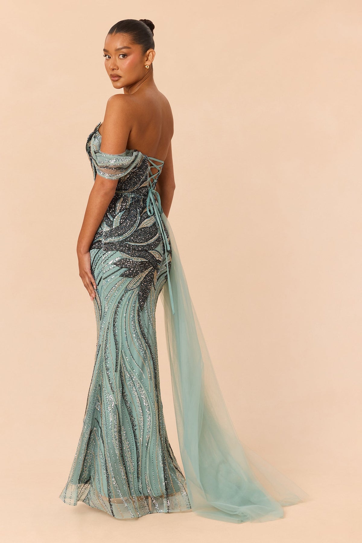 Ivana Strapless Sequin Embellished Gown - Green