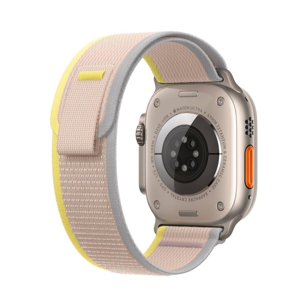 Apple Watch Ultra (GPS + Cellular) 49mm Titanium Case with Yellow/Beige Trail Loop - S/M - MNHD3LL/A