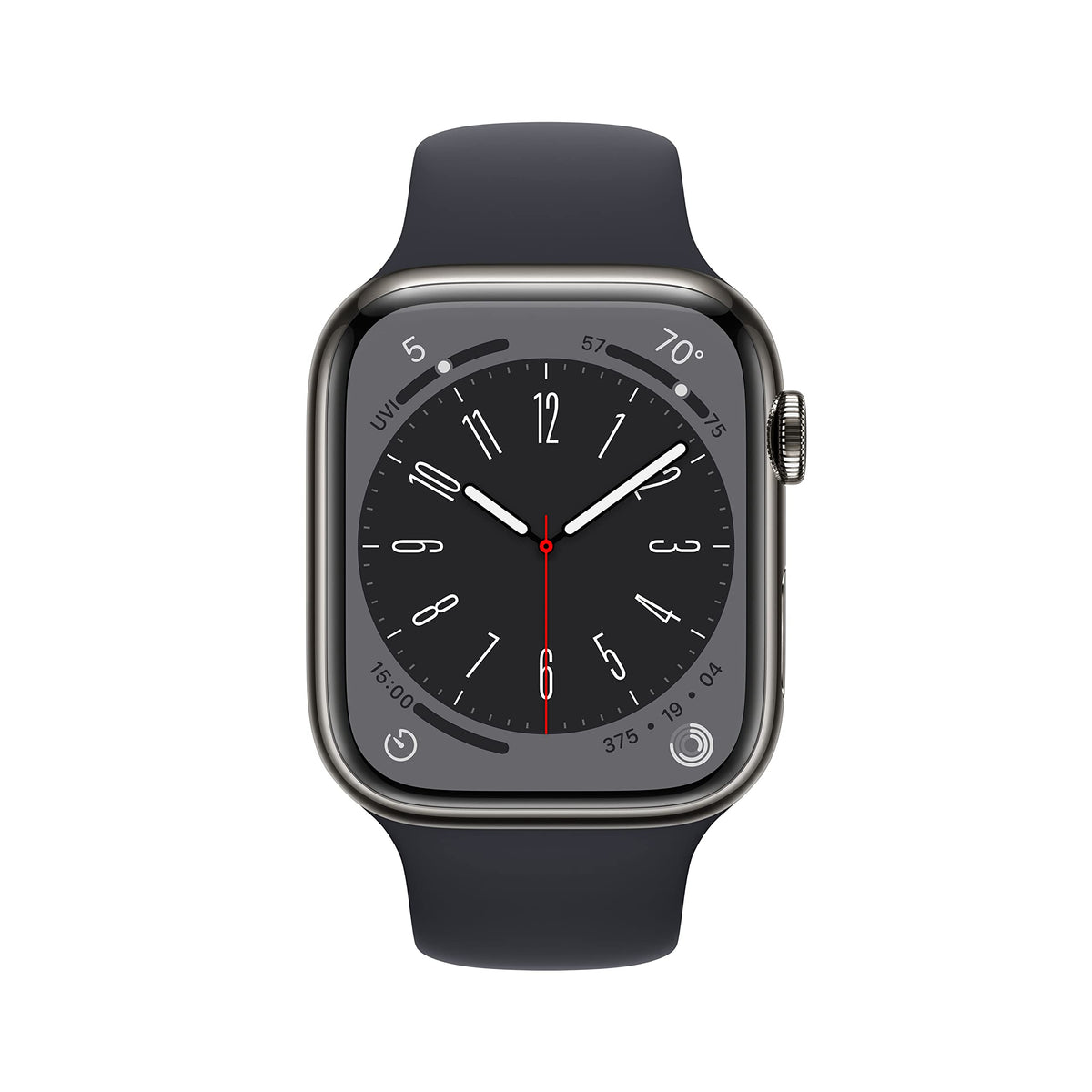 Apple Watch Series 8 GPS + Cell 45mm Graphite Stainless Steel Case w/ Midnight Sport Band - S/M - MNW13LL/A