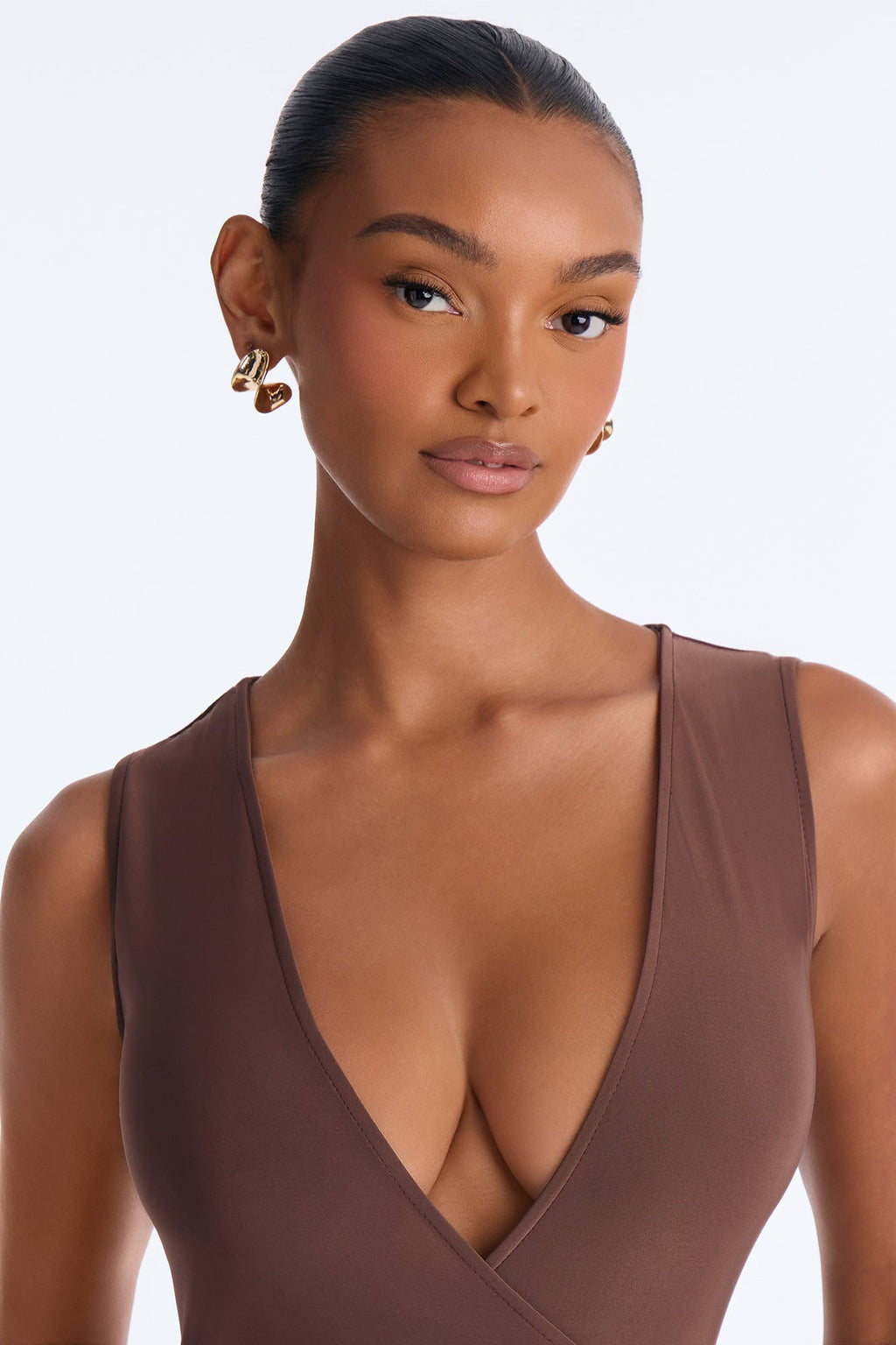 Cassandra Ruffle V Neck Midi Dress - Chocolate