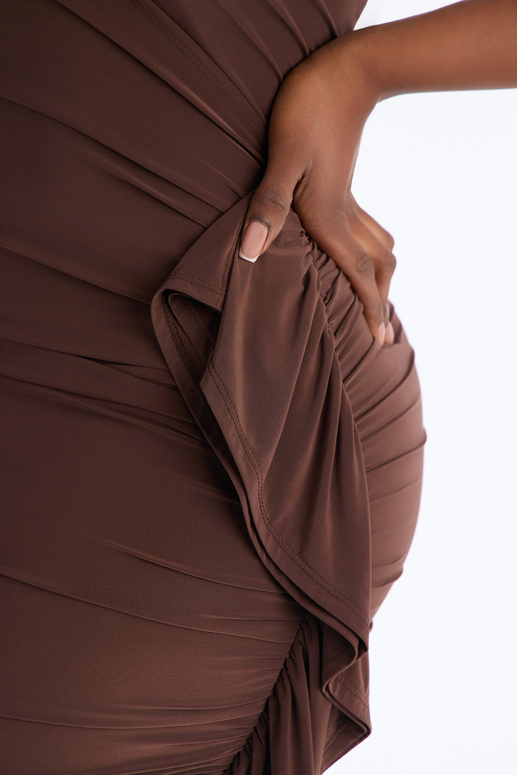 Cassandra Ruffle V Neck Midi Dress - Chocolate
