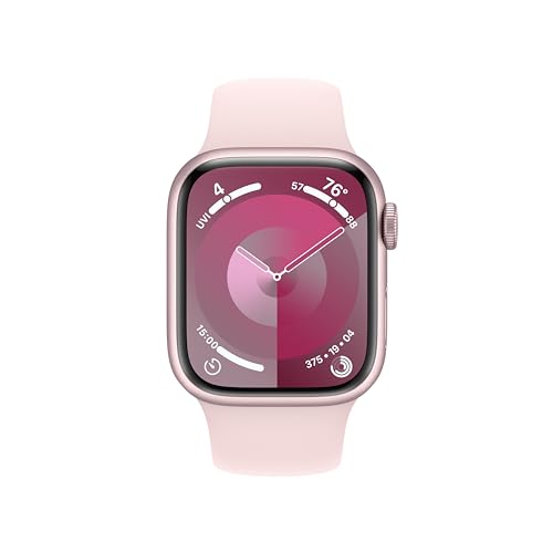 Apple Watch Series 9 GPS 41mm Pink Aluminum Case w/ Light Pink Sport Band (S/M) - MR933LW/A