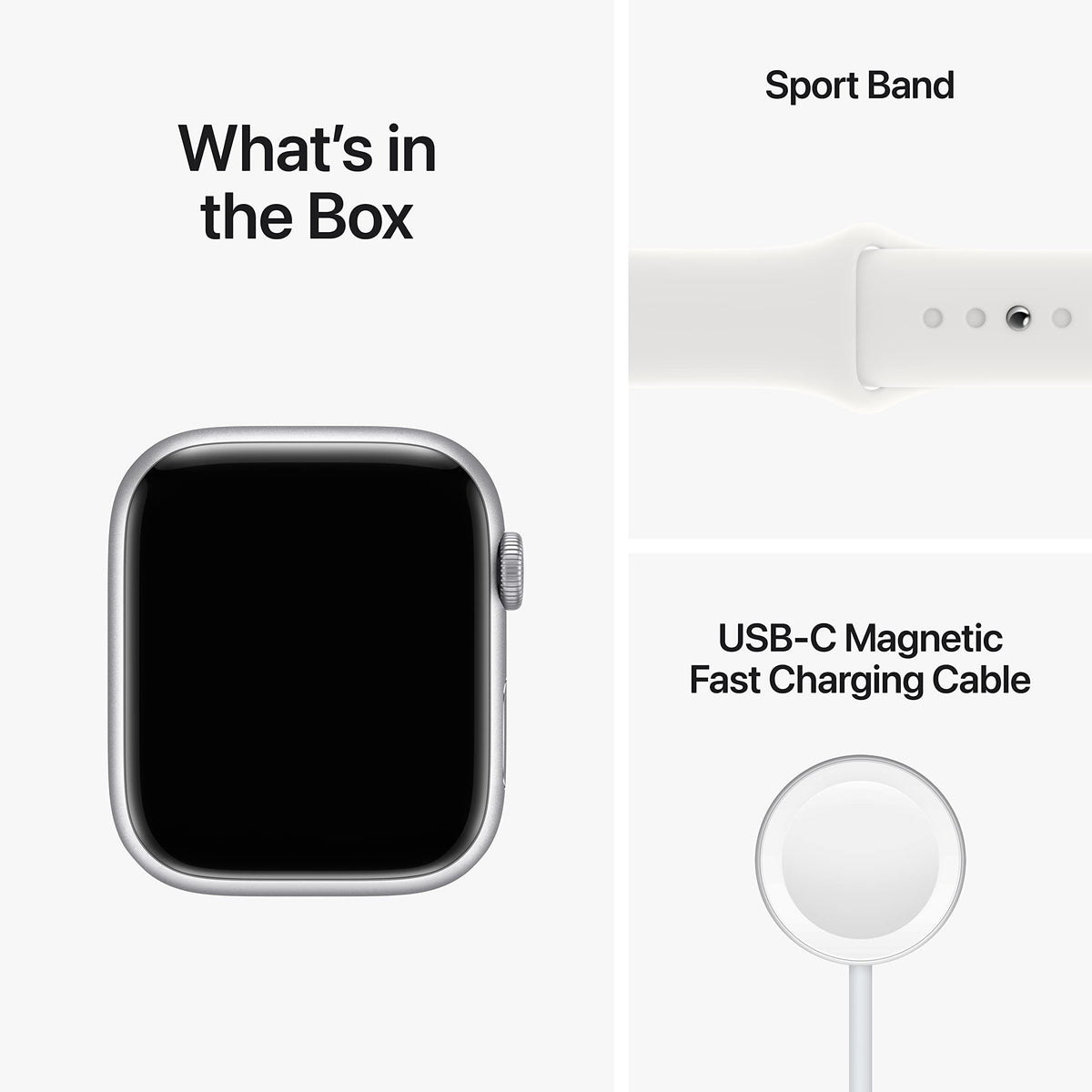 Apple Watch Series 8 GPS 45mm Aluminum Case w/ White Sport Band SM Silver - MP6P3LL/A