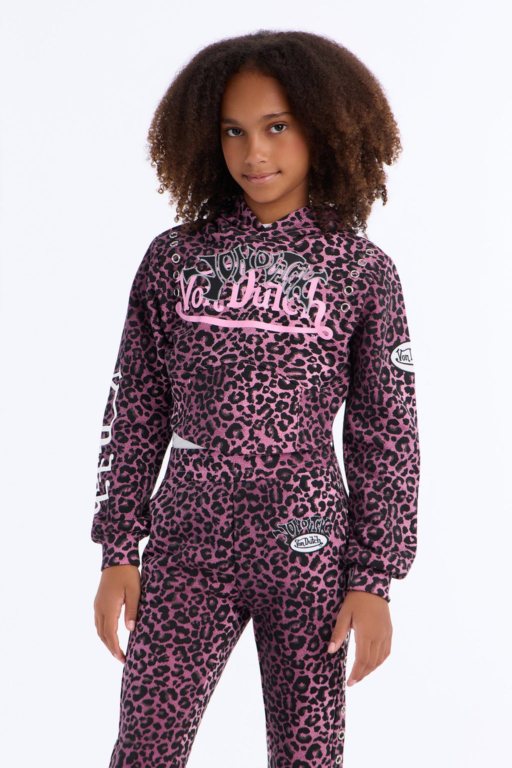 Mini Von Dutch Embroidered Patch Leopard Sweatshirt - Wine