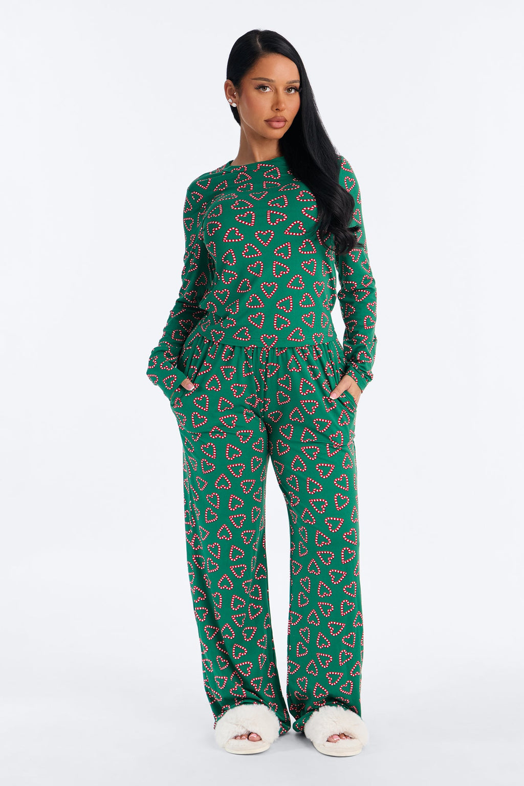 Heart You Wide Leg PJ Pant Set - Green
