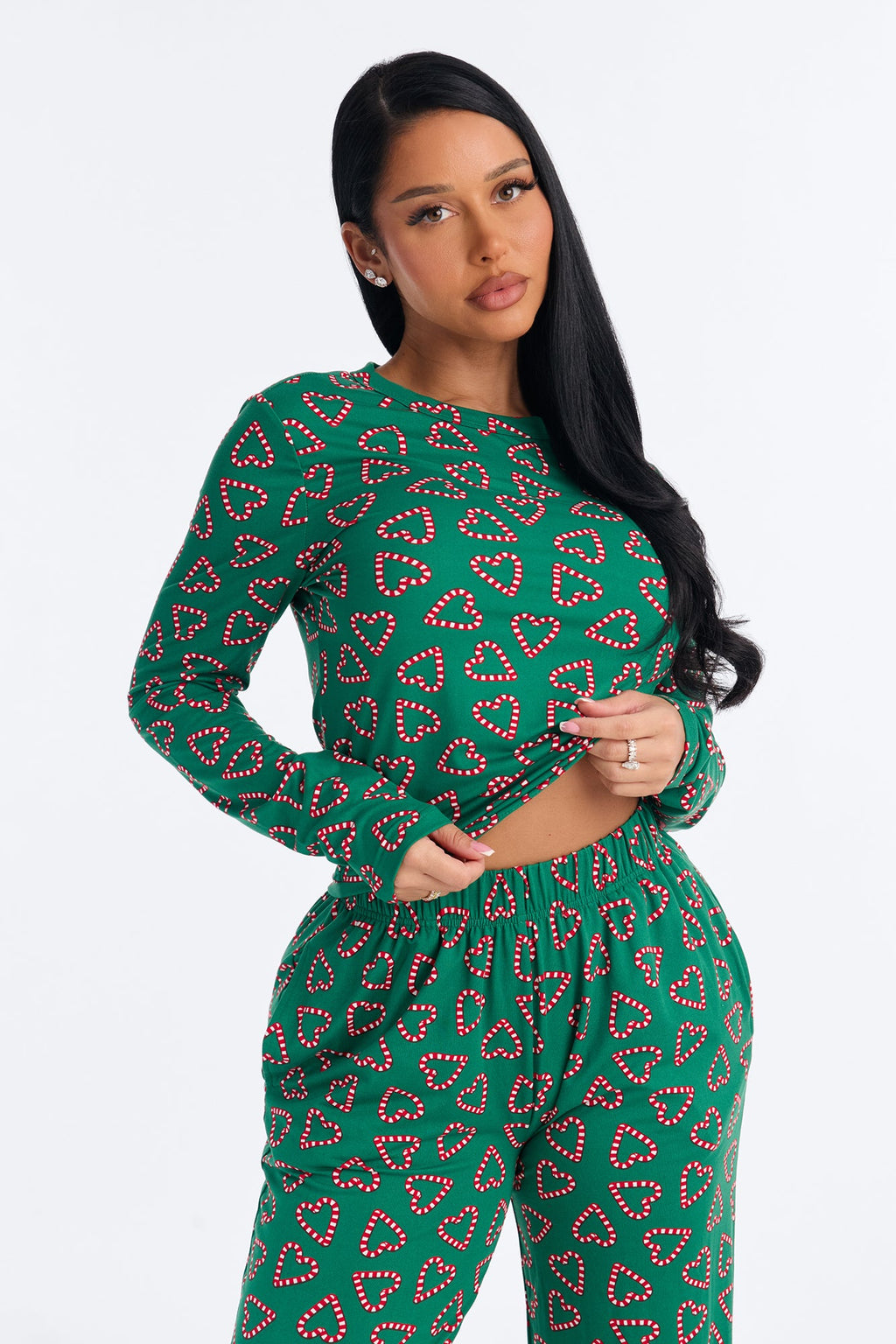 Heart You Wide Leg PJ Pant Set - Green