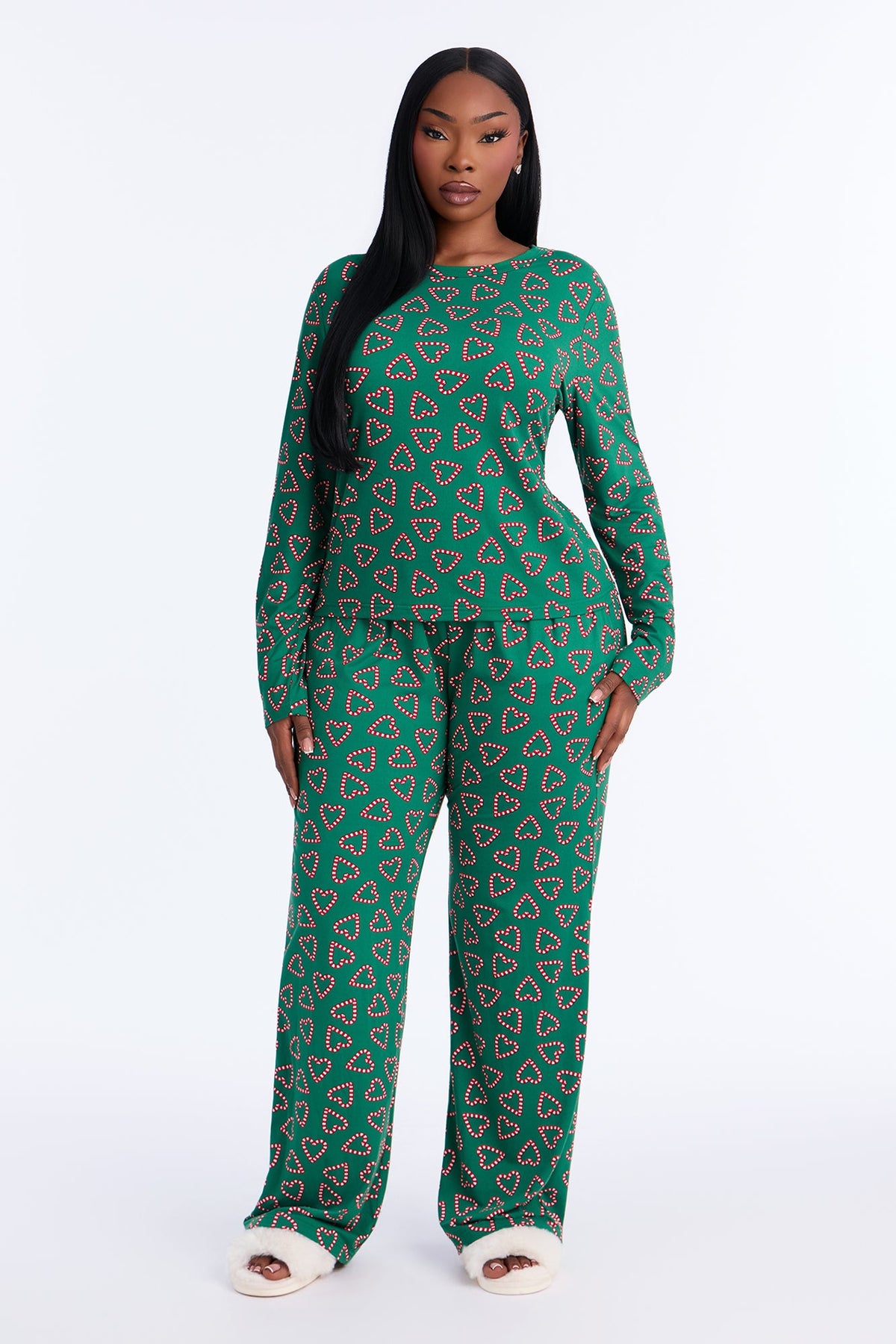 Heart You Wide Leg PJ Pant Set - Green