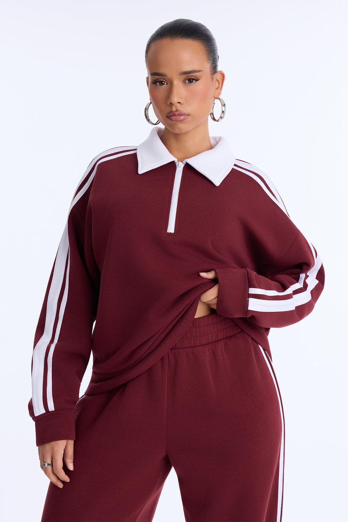 Out And About Fleece Pant Set - Wine