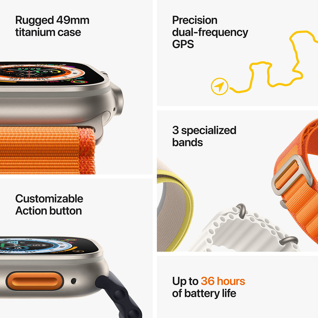 Apple Watch Ultra (GPS + Cellular) 49mm Titanium Case with Blue/Gray Trail Loop - S/M - Titanium - MNHE3LL/A