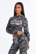 Von Dutch Camo Blur Cropped Hoodie - Charcoal