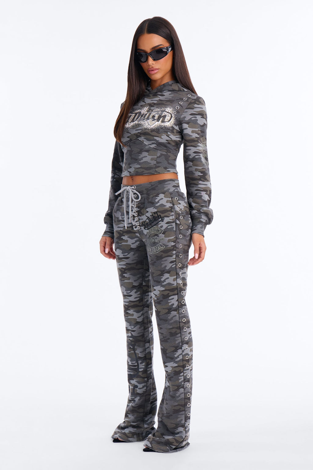 Von Dutch Camo Blur Cropped Hoodie - Charcoal