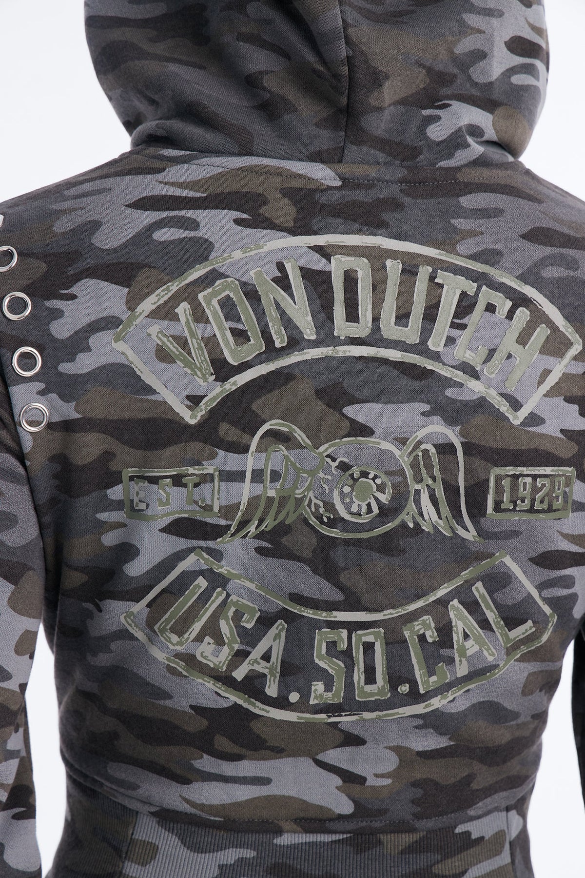 Von Dutch Camo Blur Cropped Hoodie - Charcoal