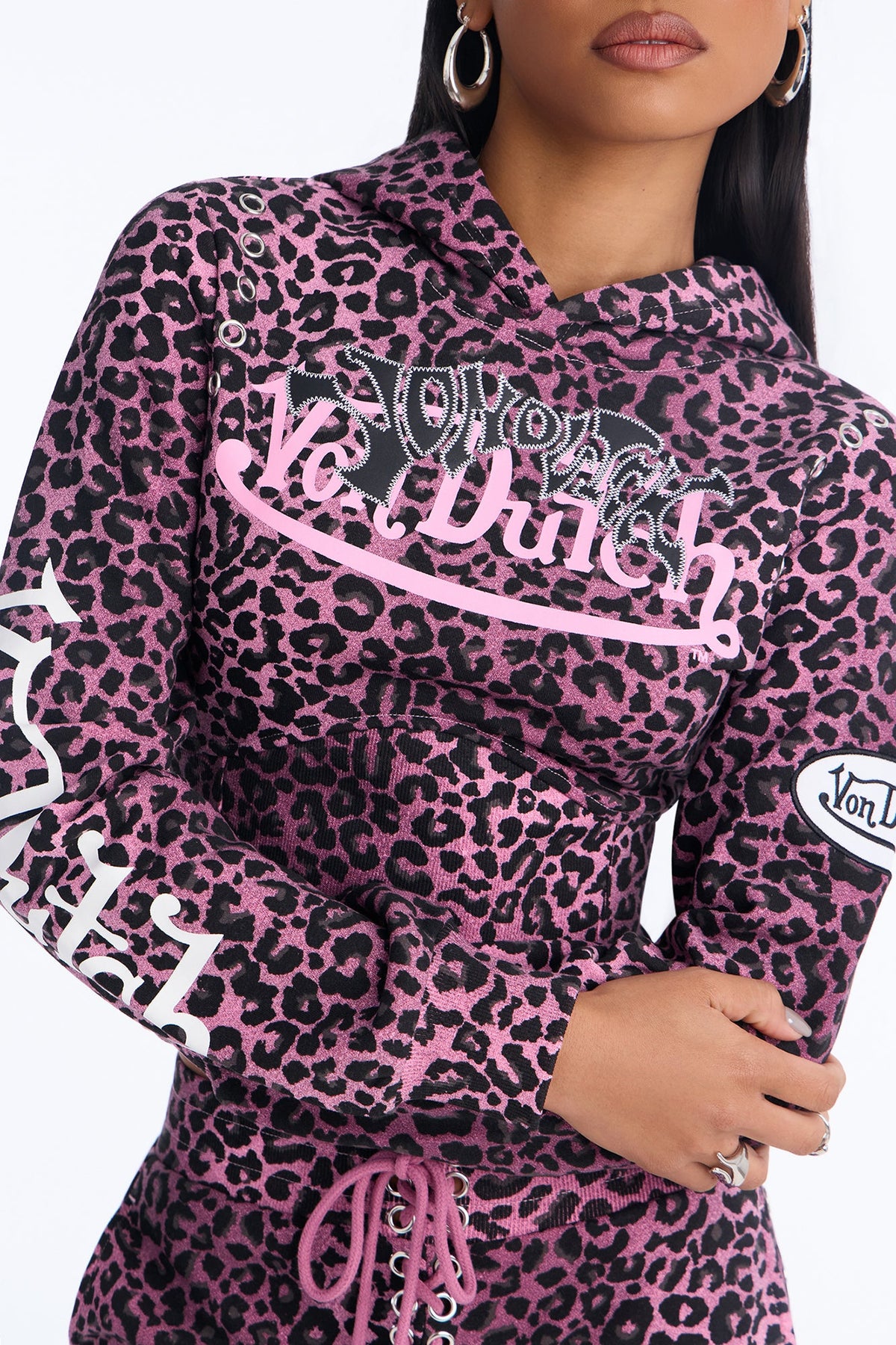 Von Dutch Embroidered Patch Leopard Sweatshirt - Wine