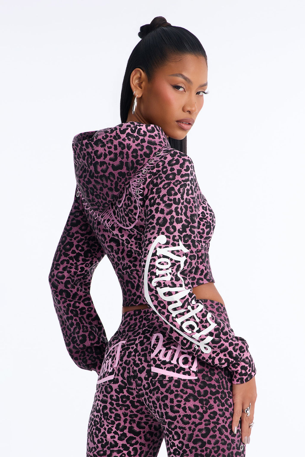 Von Dutch Embroidered Patch Leopard Sweatshirt - Wine