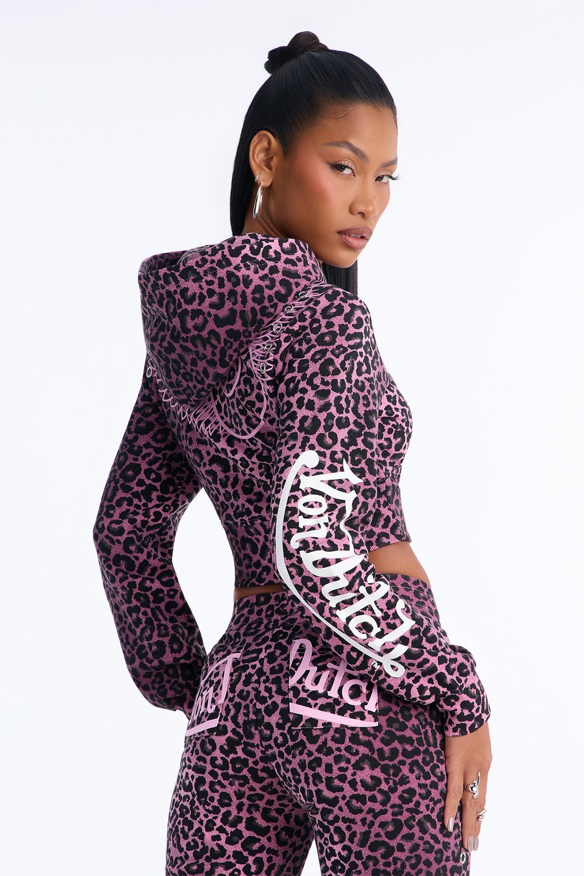 Von Dutch Embroidered Patch Leopard Sweatshirt - Wine