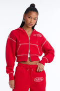 Von Dutch Script Contrast Stitch Zip Hoodie - Red