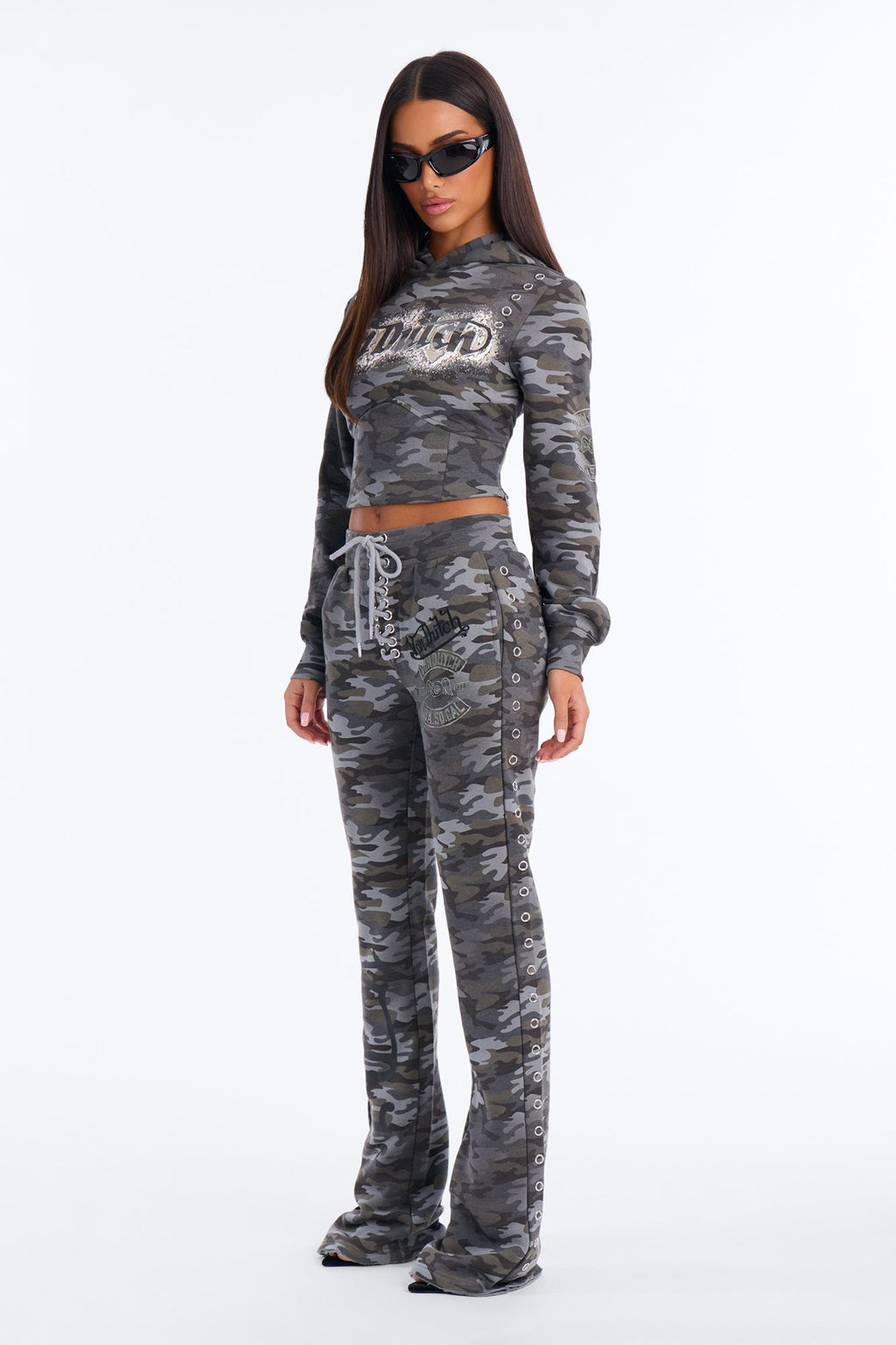 Von Dutch Camo Blur Flare Sweatpants - Charcoal