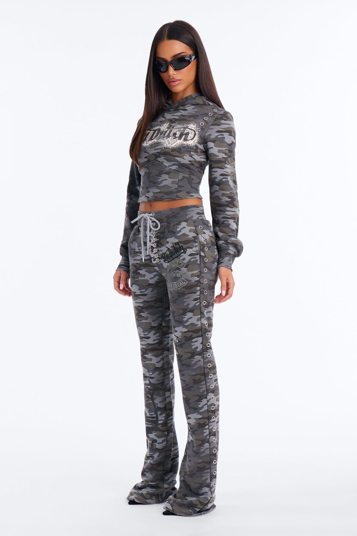 Von Dutch Camo Blur Flare Sweatpants - Charcoal