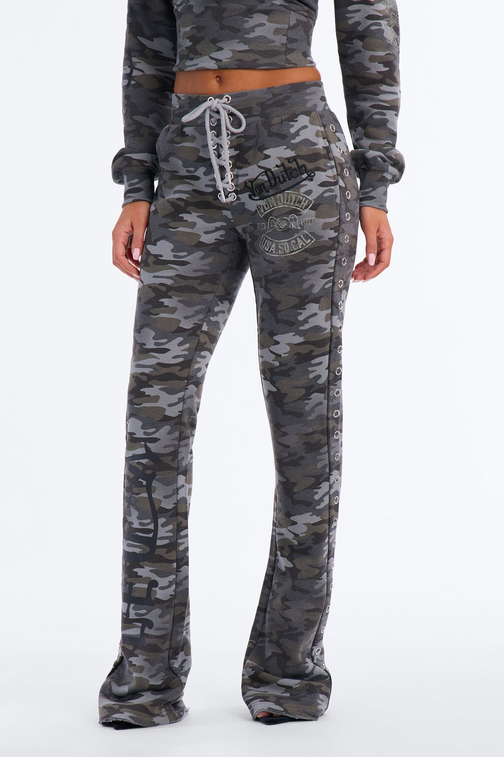 Von Dutch Camo Blur Flare Sweatpants - Charcoal