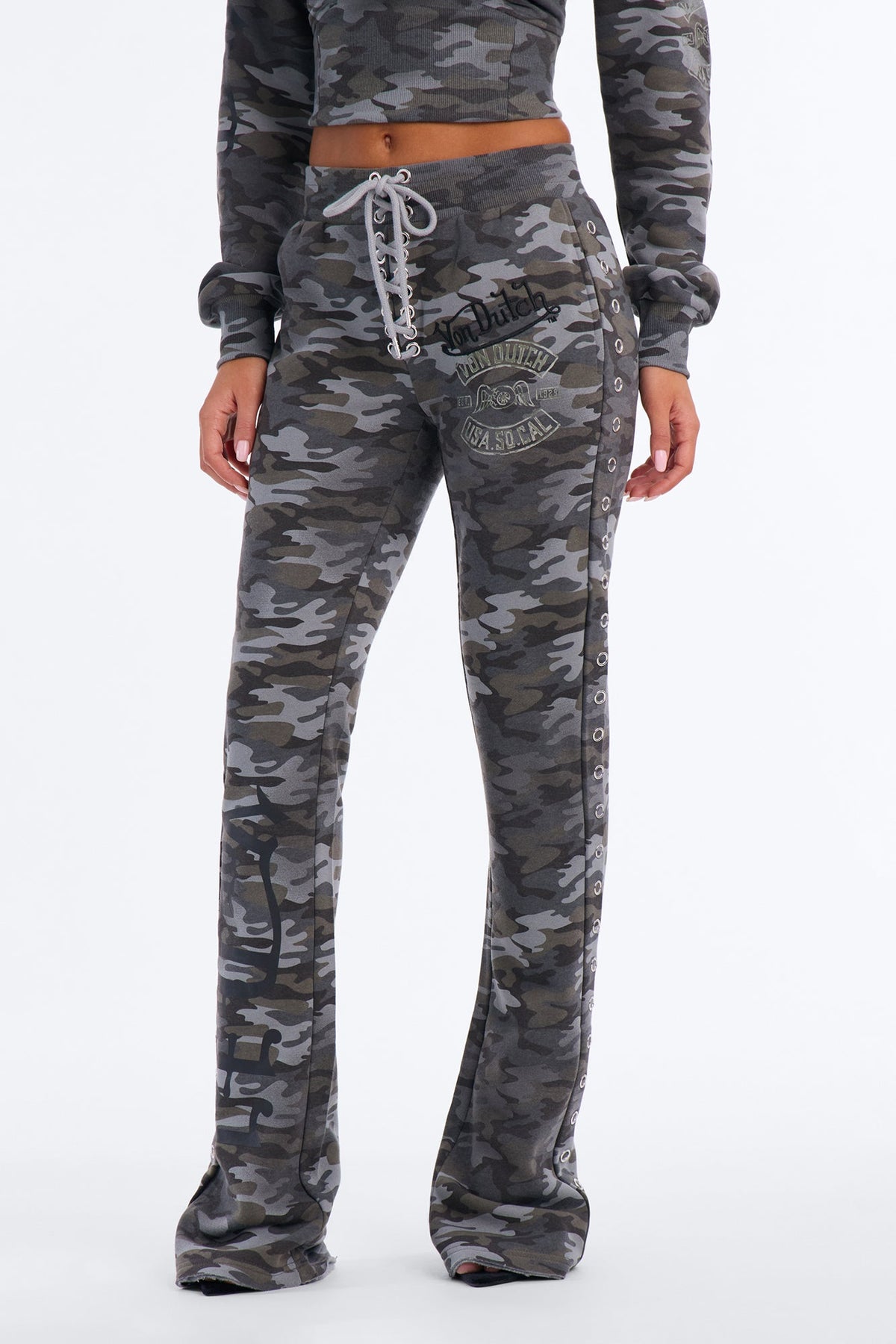 Von Dutch Camo Blur Flare Sweatpants - Charcoal