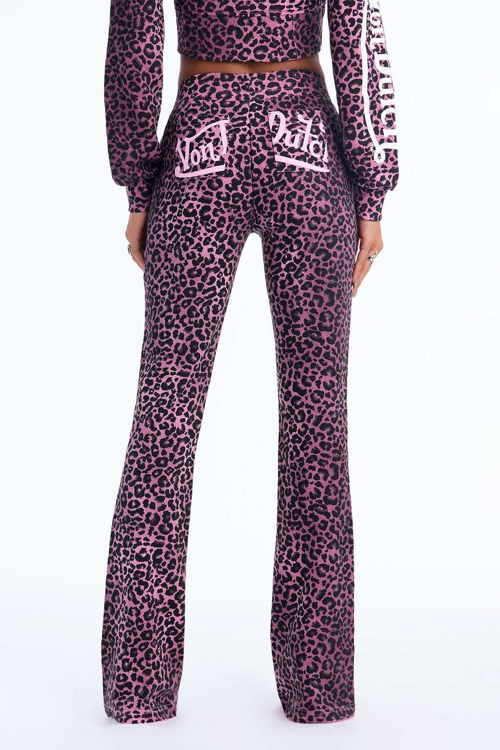 Von Dutch Embroidered Patch Leopard Flare Sweatpants - Wine