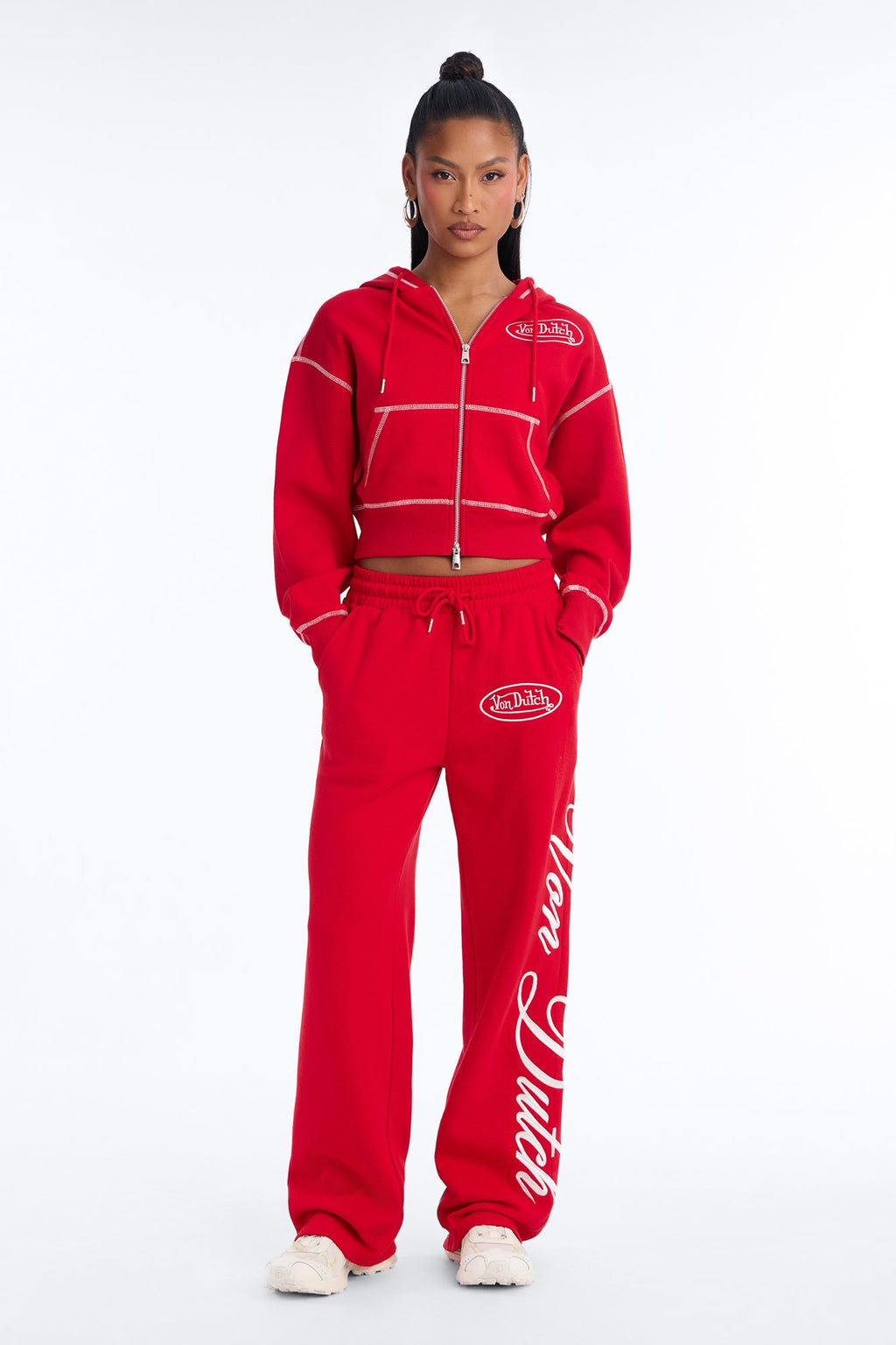 Von Dutch Script Contrast Stitch Sweatpants - Red