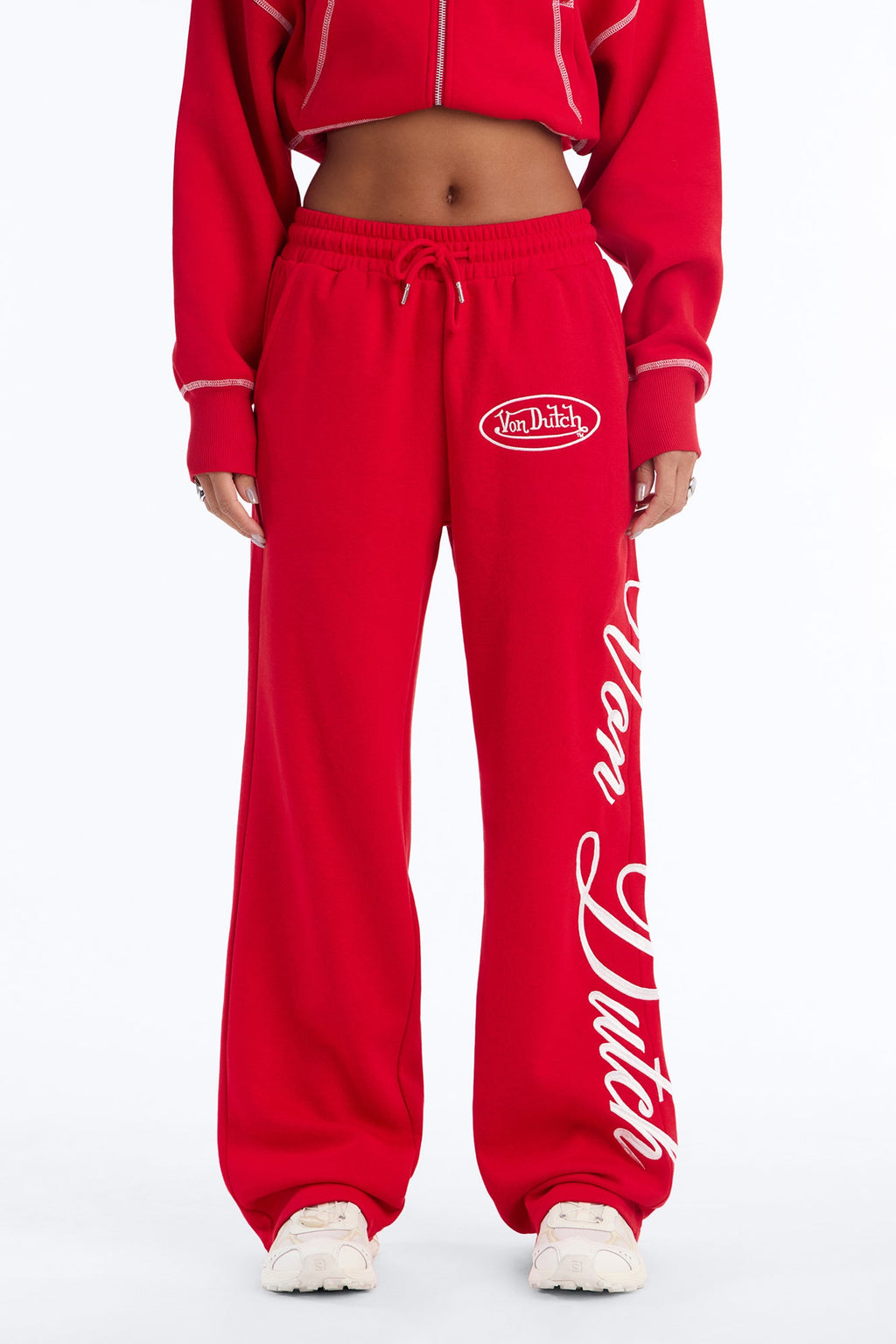 Von Dutch Script Contrast Stitch Sweatpants - Red