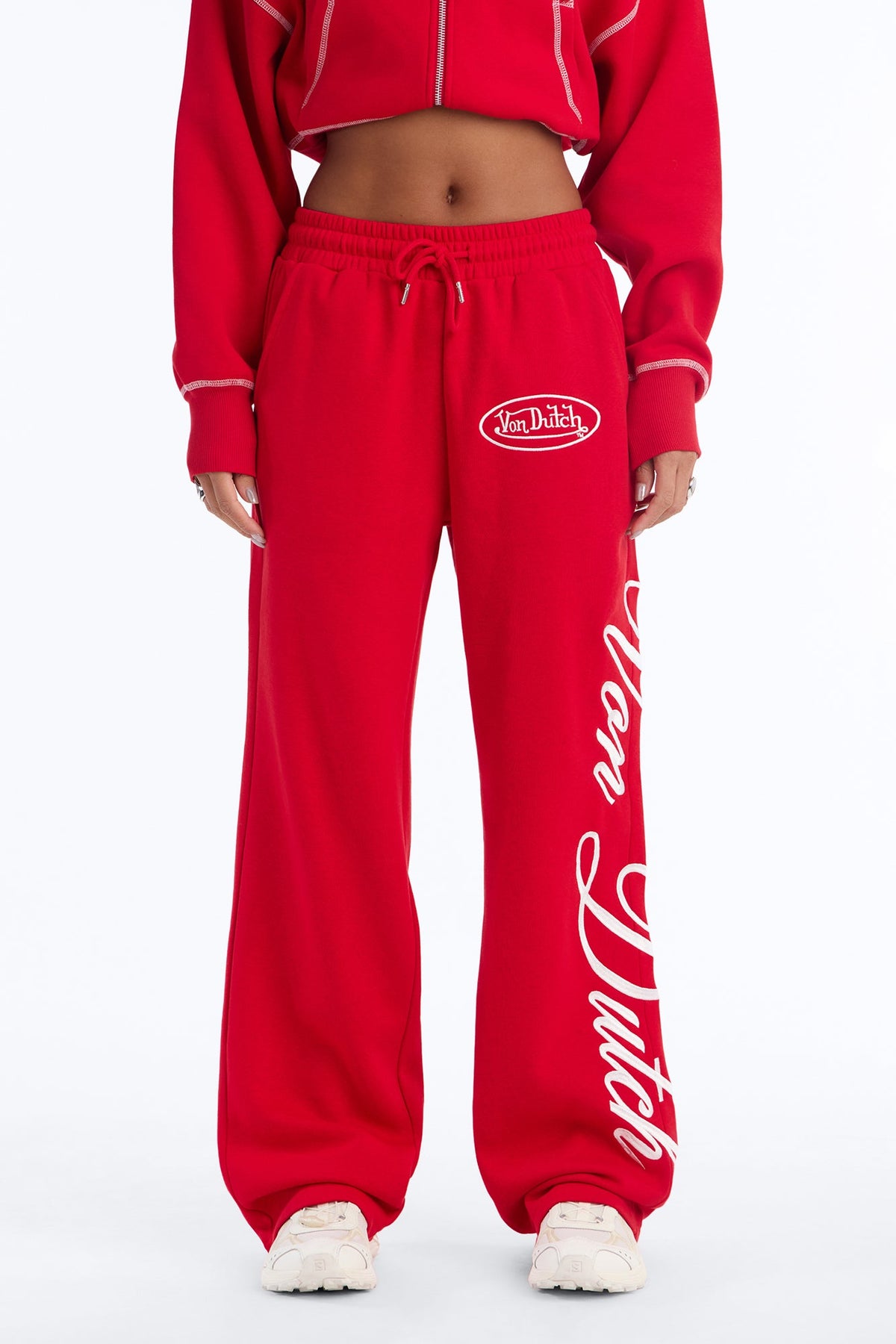 Von Dutch Script Contrast Stitch Sweatpants - Red