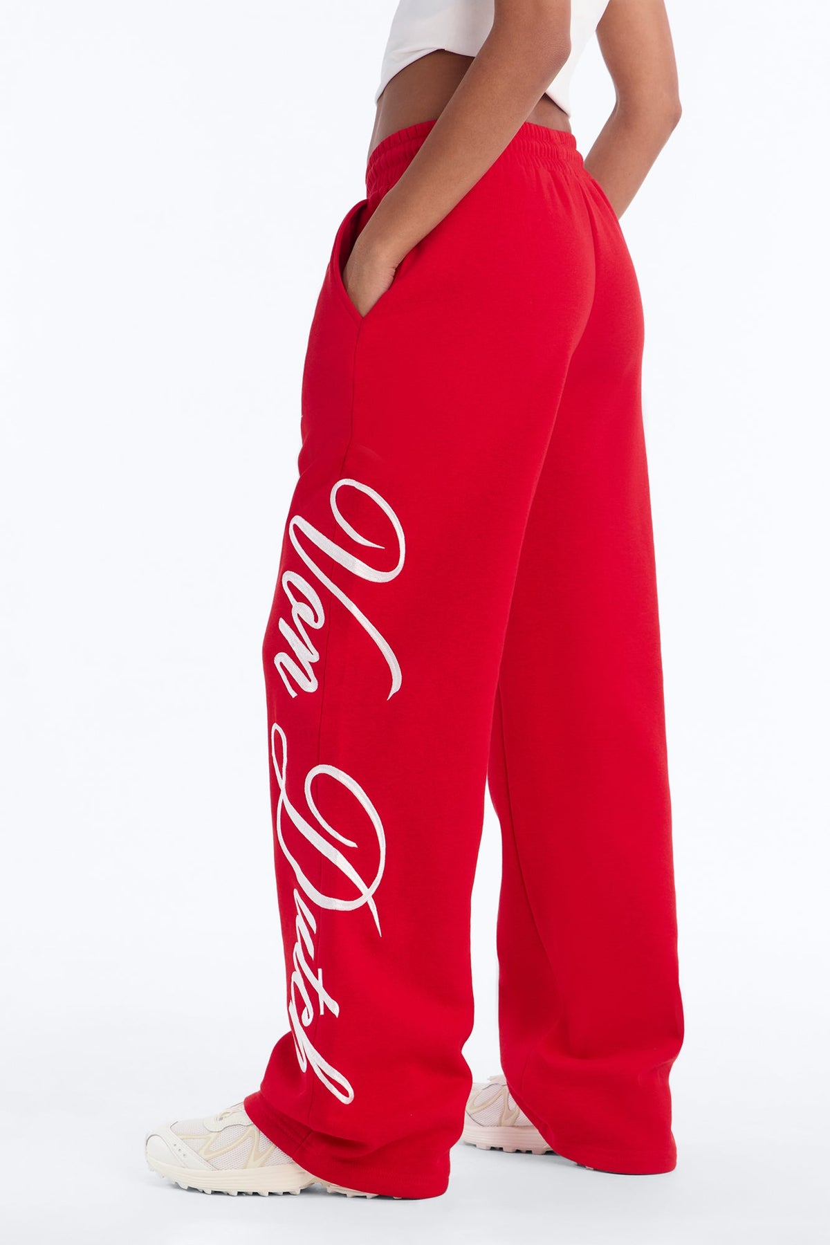 Von Dutch Script Contrast Stitch Sweatpants - Red