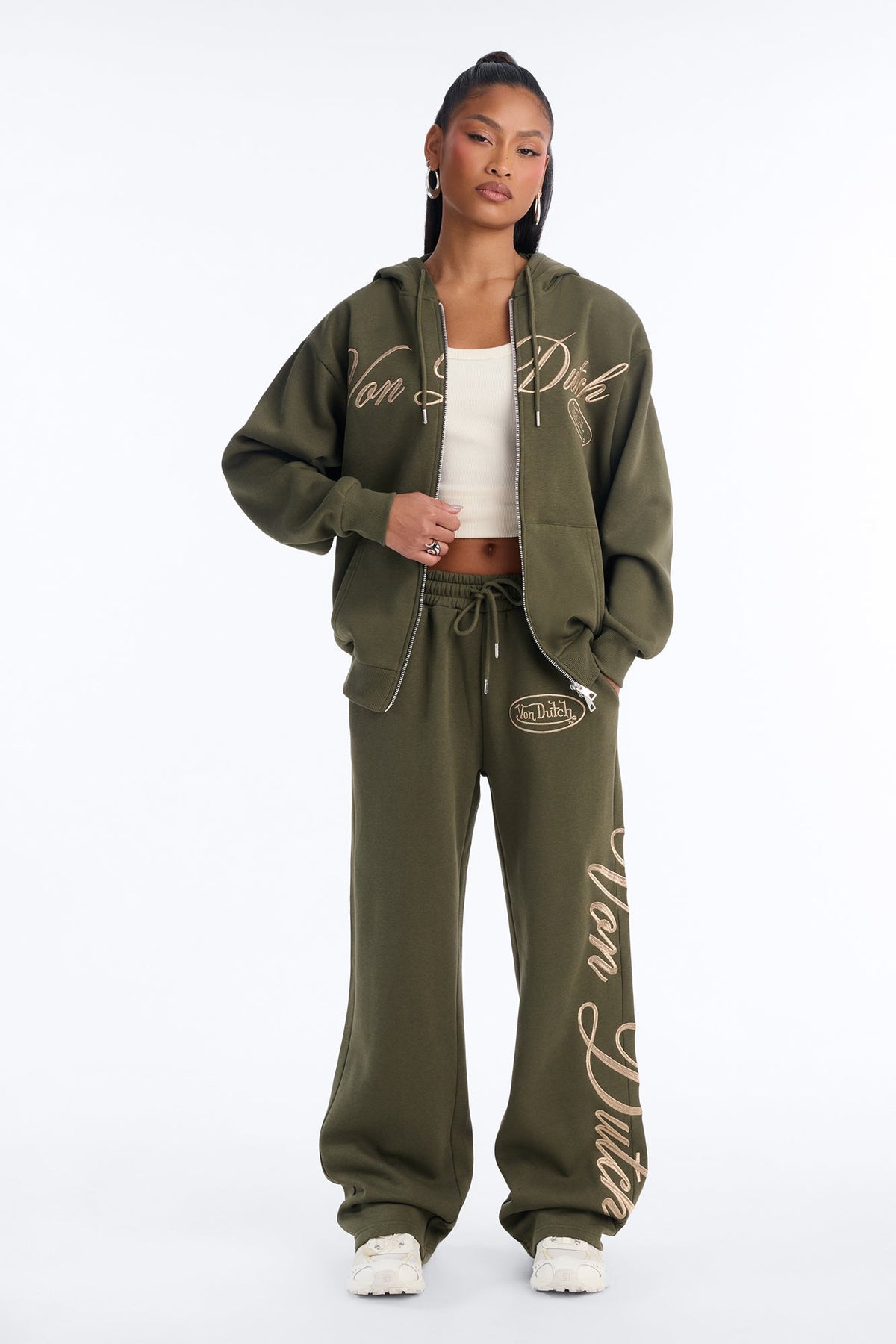 Von Dutch Gold Status Script Sweatpants - Olive