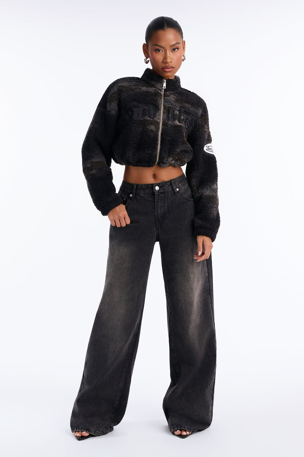 Von Dutch Sherpa Camo Cropped Jacket - Olive/combo