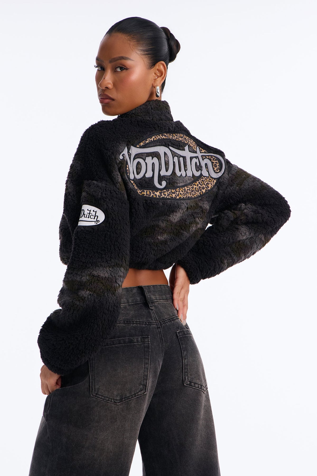 Von Dutch Sherpa Camo Cropped Jacket - Olive/combo