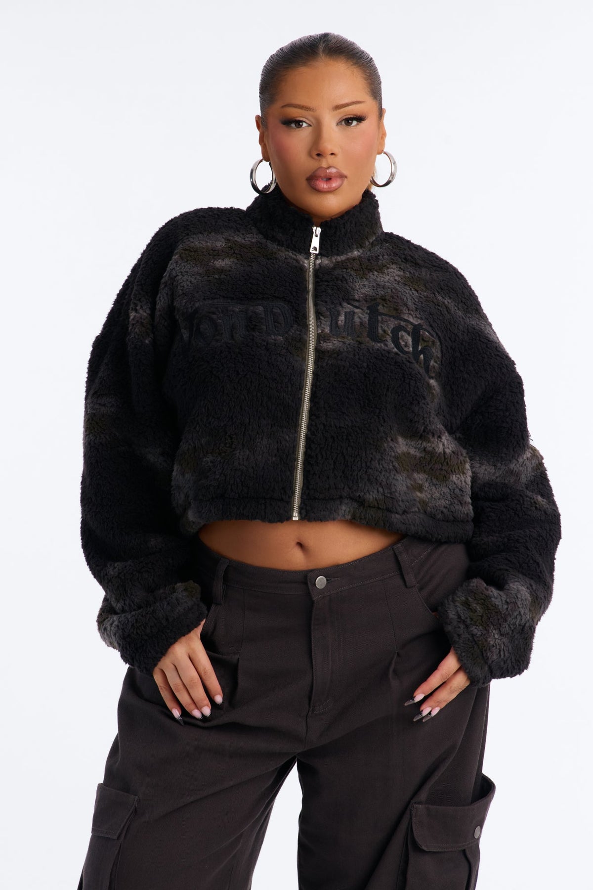 Von Dutch Sherpa Camo Cropped Jacket - Olive/combo