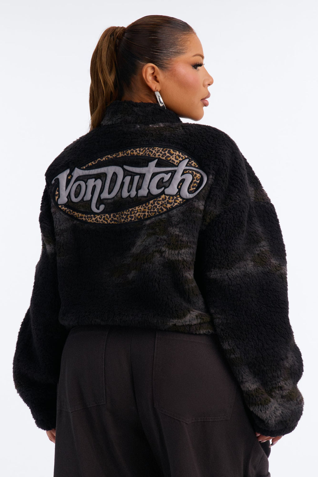 Von Dutch Sherpa Camo Cropped Jacket - Olive/combo