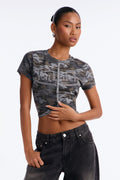 Von Dutch Camo Washed Embellished Baby Tee - Black