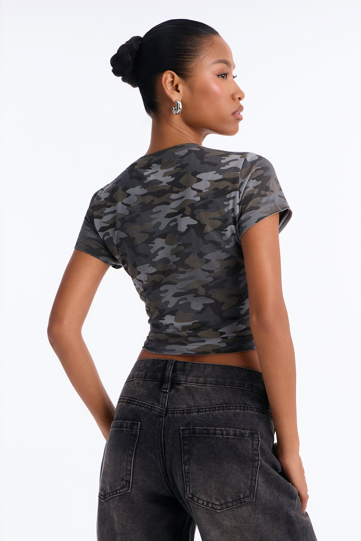 Von Dutch Camo Washed Embellished Baby Tee - Black