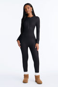 Brushed Waffle Base Layer Thermal PJ Onesie - Black