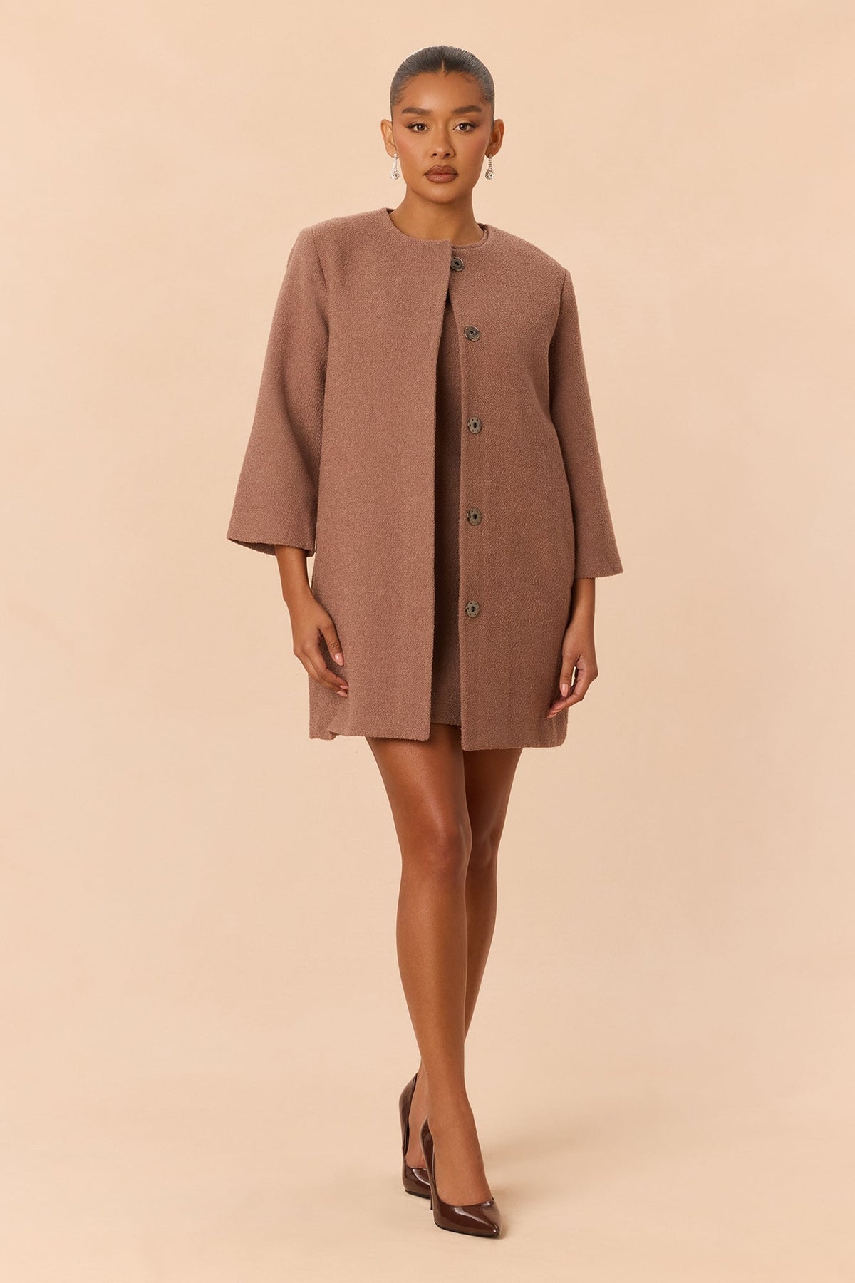 Sienna Long Sleeve Coat - Mocha