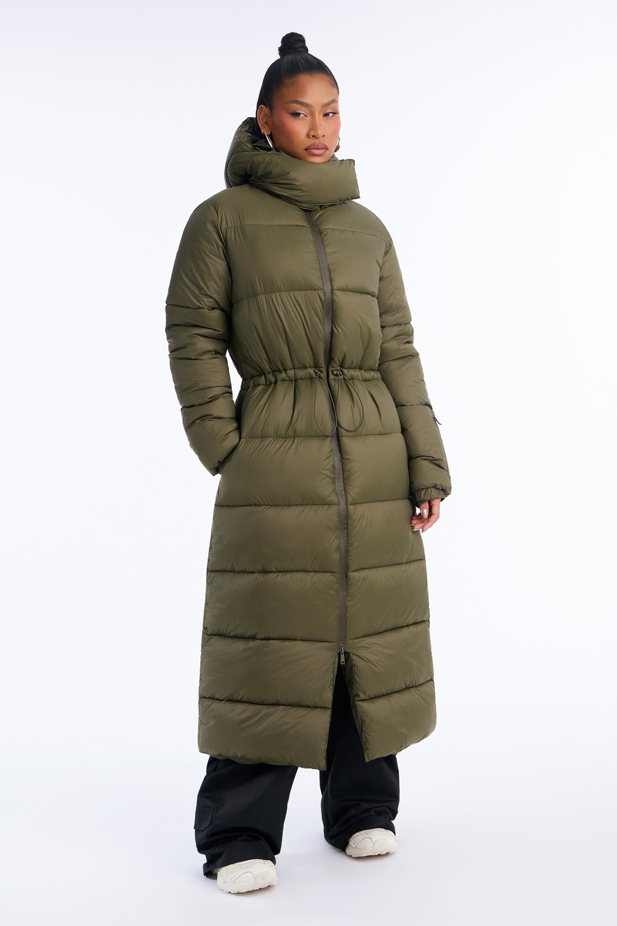 All Bundled Up Puffer Maxi Coat - Olive