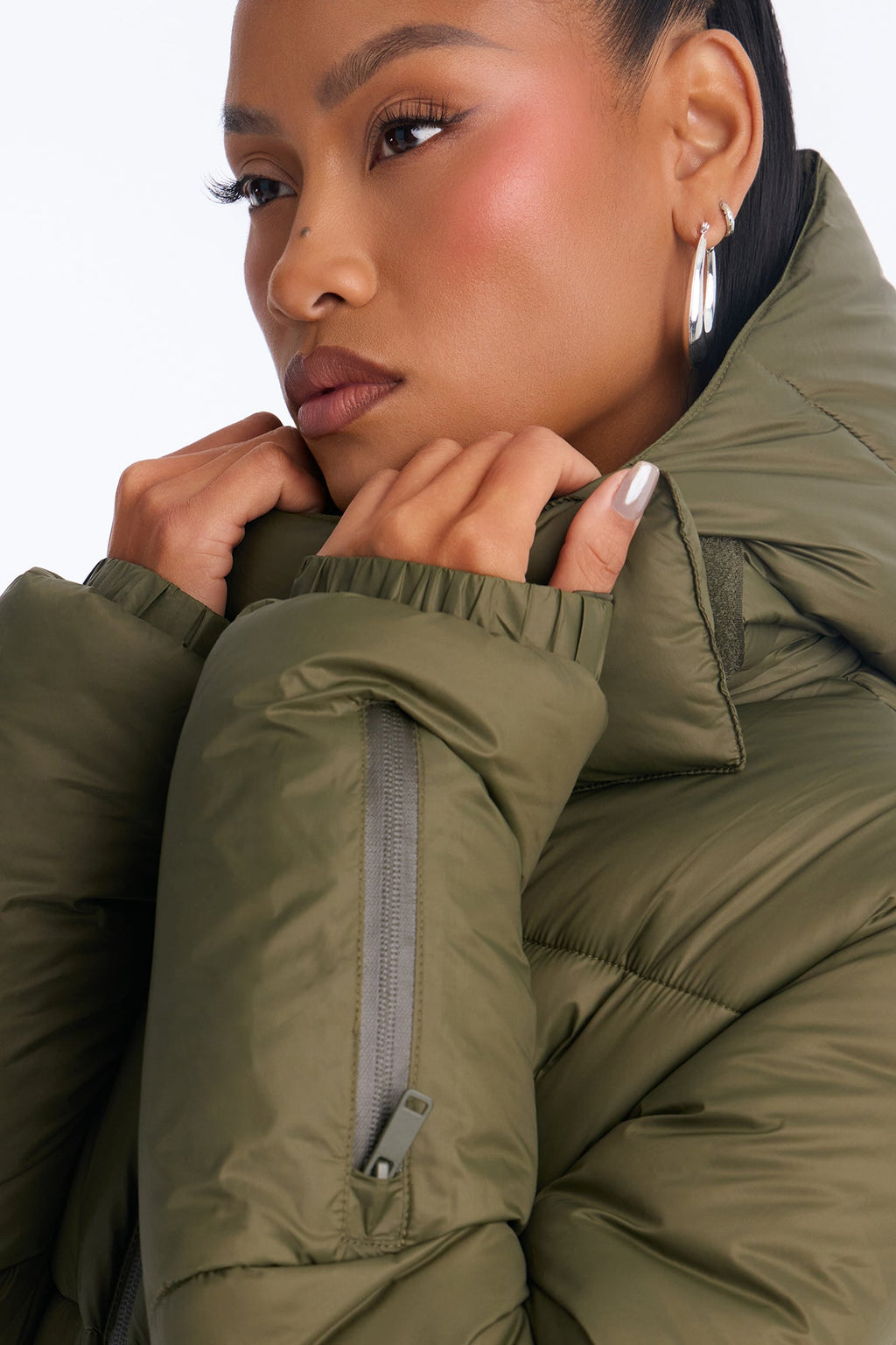 All Bundled Up Puffer Maxi Coat - Olive