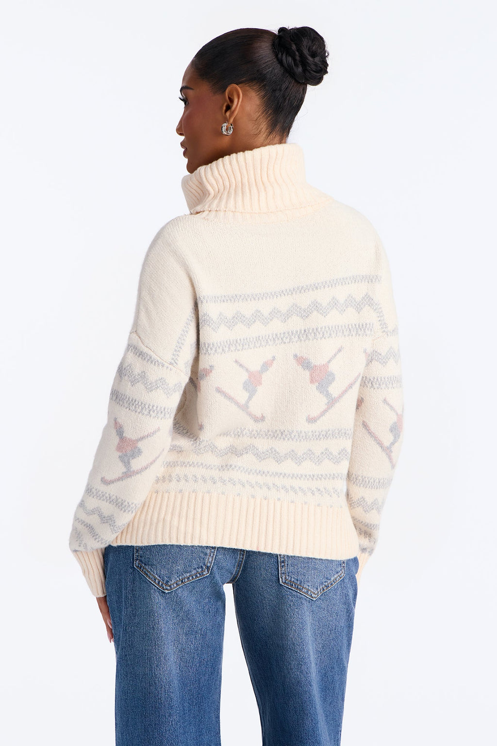 Ski Getaway Turtle Neck Pullover Sweater - Cream/combo