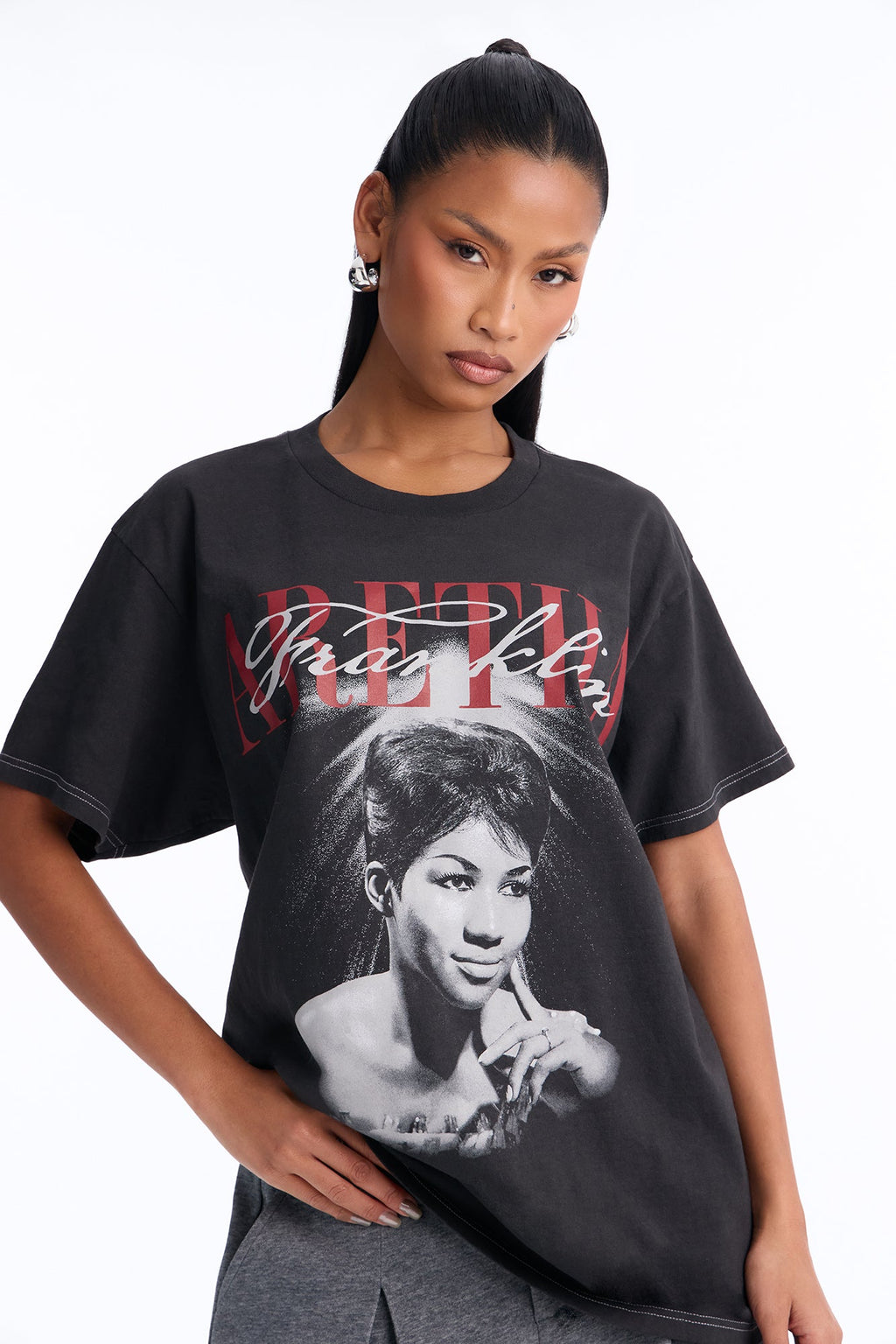 Aretha Franklin Shining Aura Washed Tee - Black