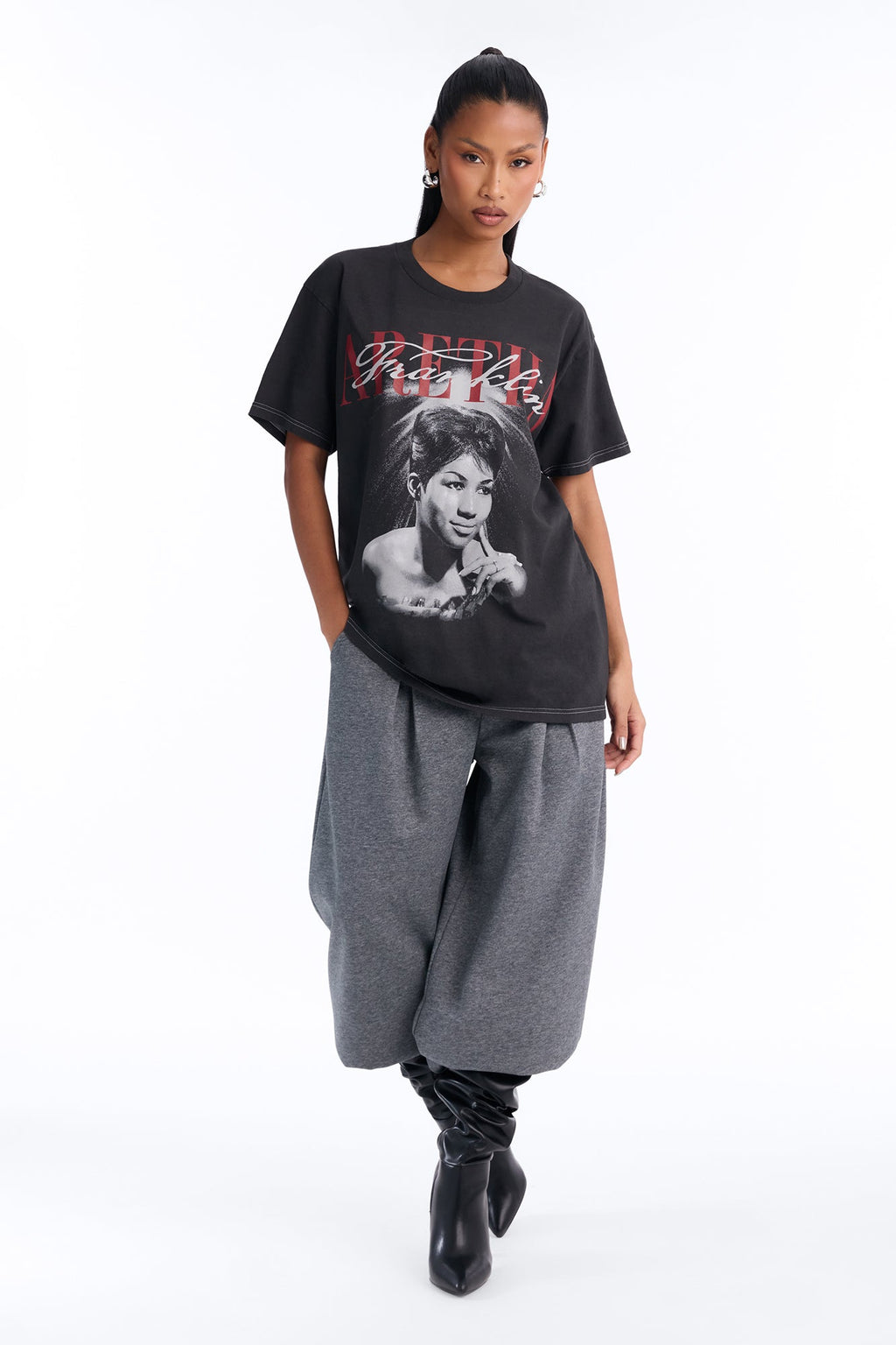 Aretha Franklin Shining Aura Washed Tee - Black