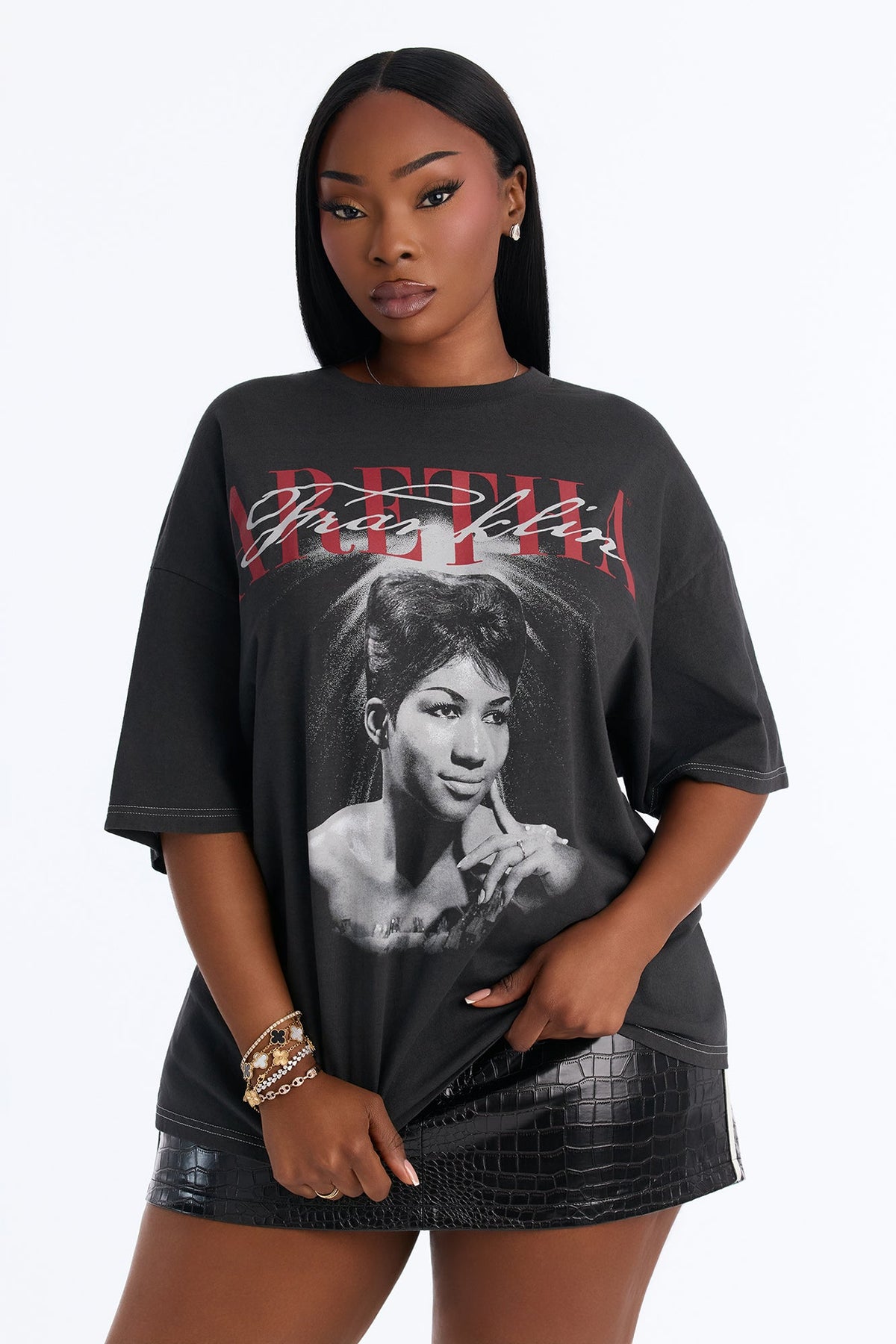 Aretha Franklin Shining Aura Washed Tee - Black