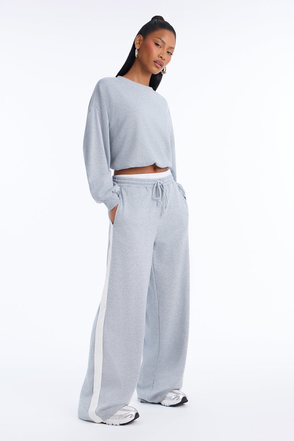 Go With The Flow Bubble Hem Fleece Pant Set - Heather Grey